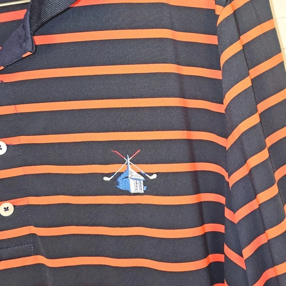 RLX‎ Ralph Lauren Mens Navy Red Striped Polo Golf Shirt XL